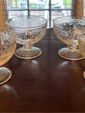 Hazel Atlas Florentine #1 Clear Glass Sherbet Dishes set of 4 Depression Glass